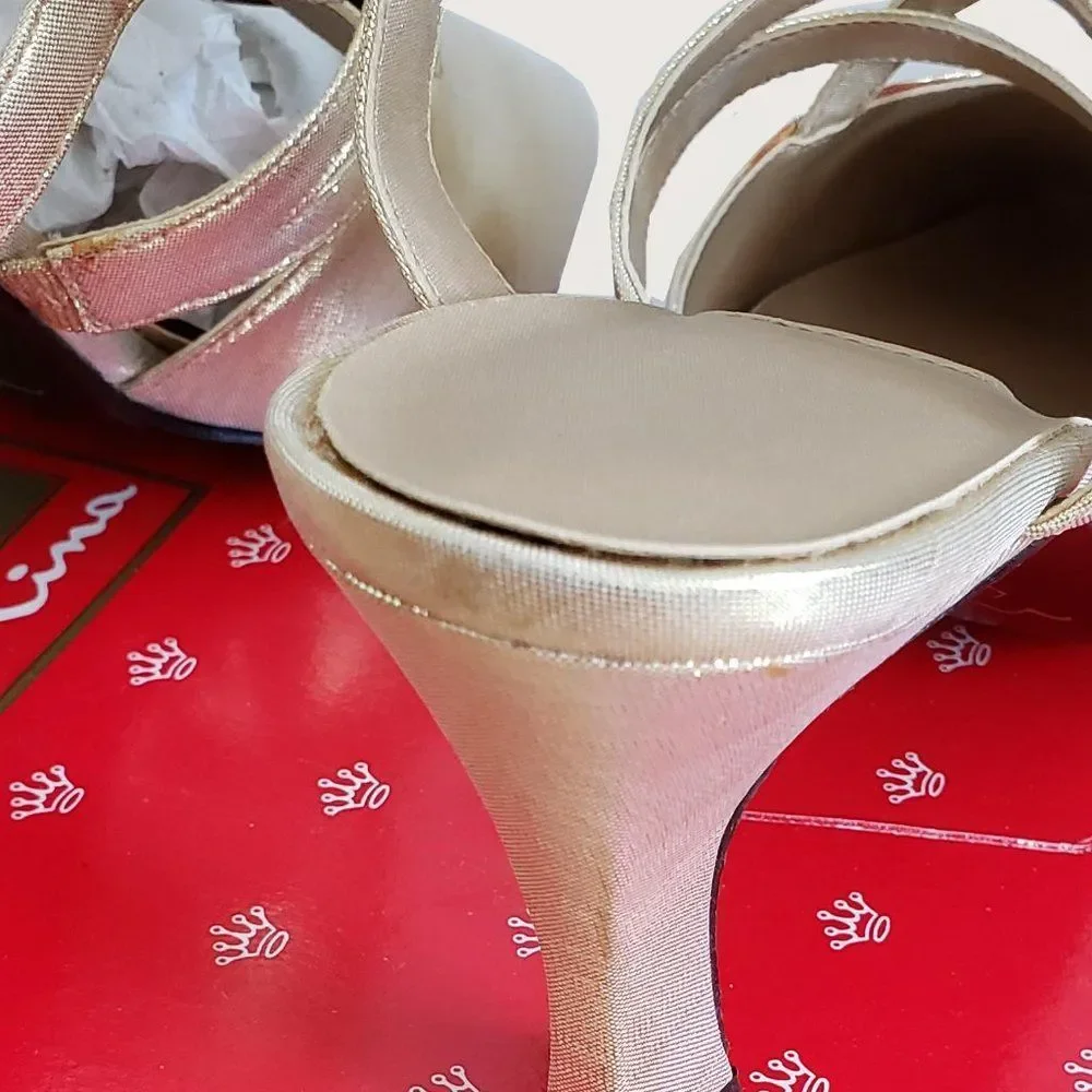 ** Nina Kathyna Metallic Gold Lame Heels